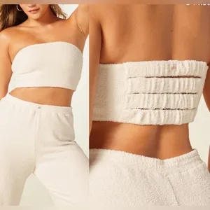 Yitty Small Pet Me Four Strap Bandeau Ivory Fuzzy Faux Fur Crop Top BN2253619 thumbnail 2