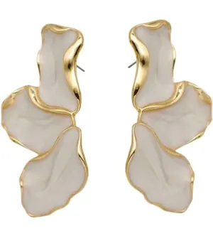 Gold-Trim White Petal Drop Earrings thumbnail 1