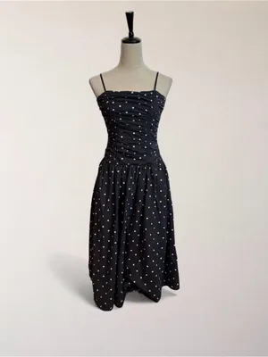 Trixxi Los Angeles Black White Polka Dot Ruched Drop Waist Midi Dress S thumbnail 2