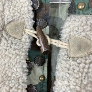 Free People Tan Camouflage Sherpa Jacket Toggle Button Cotton Womens Small thumbnail 3