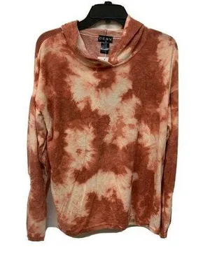 CENY Womens Rust Tie-Dye Cozy Pullover Long Sleeve Hoodie thumbnail 1