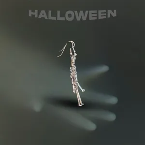 Silver Halloween Skeleton Dangle Earrings Gothic Vintage Style thumbnail 4