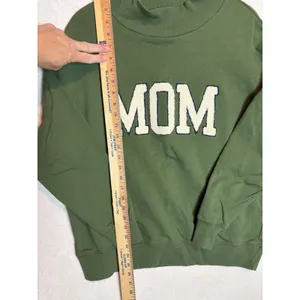 Anthropologie oversized Green MOM Chenille Patch Mock Neck Sweatshirt XS fits M thumbnail 5
