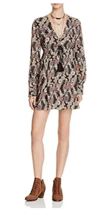 Free People Stealing Fire floral mini dress sz L boho whimsigoth thumbnail 1