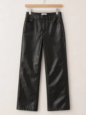 Abercrombie & Fitch Black 90s Ultra High Rise Vegan Leather Straight Leg Pants thumbnail 4