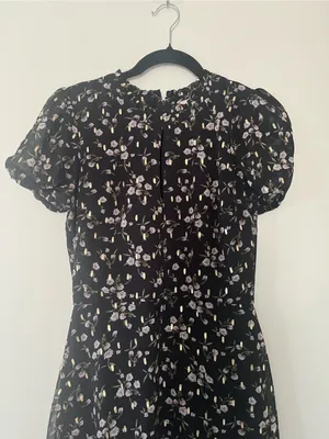 Black Pink Dainty Floral Chiffon Puff Sleeve Mini Dress Small Romantic Tea Party thumbnail 2