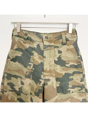 Free People Remy‎ Pants Size 24 Moss Green Camo High Rise Cropped Gorpcore Indie thumbnail 4