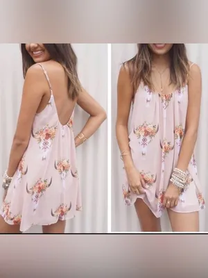 Show Me Your Mumu Women’s Beige Frida Bullhead Trapeze Mini Dress size Small thumbnail 2
