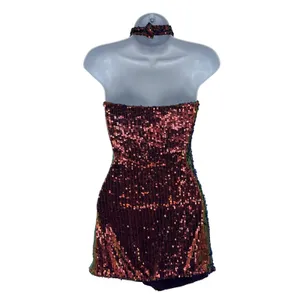 Current Mood Dolls Kill Sequin‎ Halter Mini Dress Iridescent Purple Green XS thumbnail 2