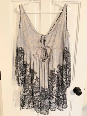 Free People Paisley‎ Cold Shoulder Open Back Mini Dress Blue Gray Large thumbnail 5