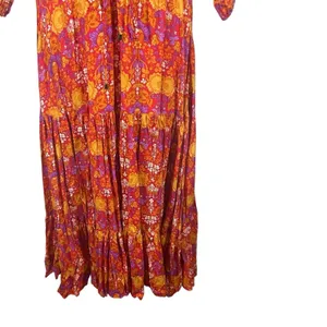 Floral Prairie Maxi Dress Small Boho Festival Cottagecore Orange Pink Romance thumbnail 6