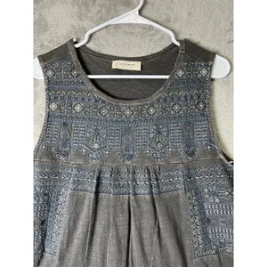 Lucky‎ Brand Womens Large Embroidered Mini Dress Gray Boho Festival Indie New thumbnail 2