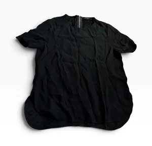Zara Woman Blouse Size M Black Short Sleeve Exposed Zipper High-Low Hem Top thumbnail 1