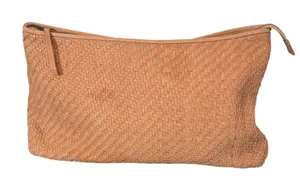 Lucky Brand Woven Leather Clutch Women Large Tan Bohemian Zipper Pouch thumbnail 1