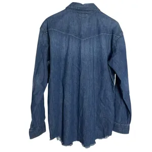 Mother The Western Cowgirl Blue Denim Jean Long Sleeve Button Raw Hem S thumbnail 10