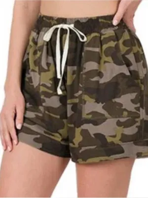 Zenana Outfitters Olive Camo Drawstring Shorts - Size- X-Large Soft Tom-boy thumbnail 1