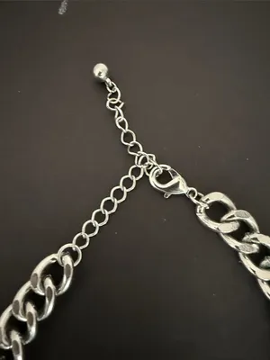 silver chunky cuban link chain necklace, also referred to as a curb chain. thumbnail 2