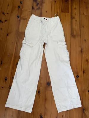 Cotton candy Medium White Jean Cargo Pants with Utility Pockets thumbnail 1