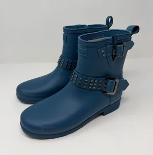 Hunter Refined Stud Biker Rain Boots Matte Blue Ankle Waterproof Studded US 6 thumbnail 1