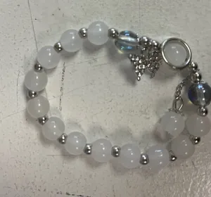 Silver White Beaded Charm Bracelet - Women Jewelry thumbnail 1
