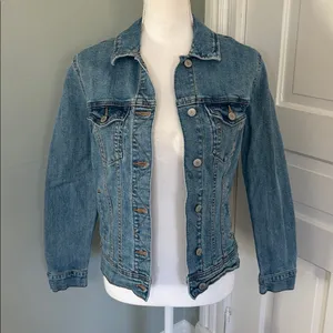 Old Navy‎ Classic Jean Jacket Medium Wash Painted Floral Back Size Small thumbnail 3