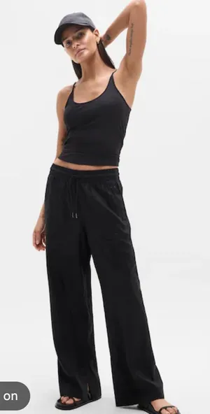 Athleta Wide Leg Black Linen Pants Size Large Drawstring Athleisure NWOT thumbnail 1