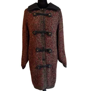 Patricia Barrera Alpaca Wool Leather Knit Toggle Cardigan Coat Chile Handmade L‎ thumbnail 2