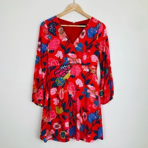 J. Crew vibrant red floral faux wrap top mini dress. Size 2 thumbnail 2