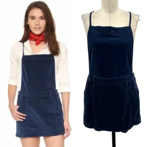 Free People Corduroy Overall Mini Dress Navy‎ Blue Size 4 thumbnail 2