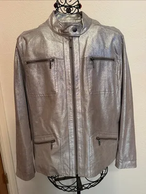 🪎🪎🪎BOGOHO🪎🪎🪎Chico’s Metallic Silver Zip-Front Jacket-3 thumbnail 1