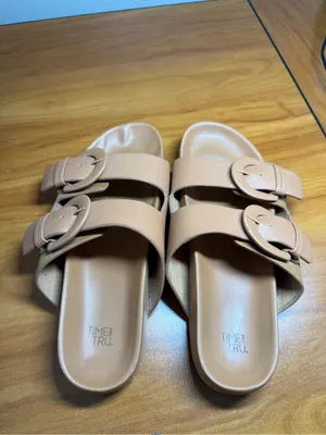 Time and Tru Double Buckle Slip On Sandal Tan Brown Cognac Casual‎ Comfort 8 thumbnail 2