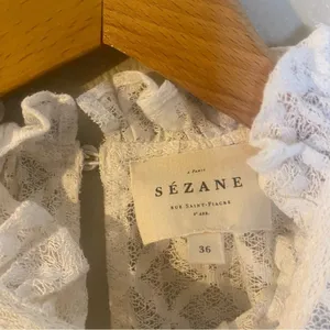 Sézane White Lace Peplum Long-Sleeve Top Lace Size 36 thumbnail 6