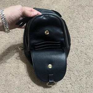 Anthropologie Urban‎ Originals Vegan Leather Sling Bag Geometric Black Strap thumbnail 5