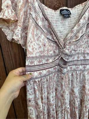 Angie Boho Dusty Rose Pink Floral Keyhole Mini Dress thumbnail 4