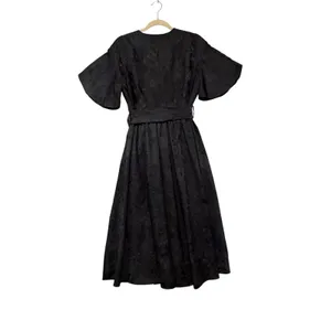 FRNCH Paris Noely Woven Dress Black Floral Jacquard Wrap Midi Medium NWT thumbnail 6