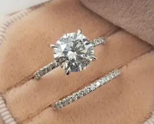 Gorgeous Stainless Steel Silver CZ 2 Piece Cocktail Ring and Band Set Size 8 thumbnail 1