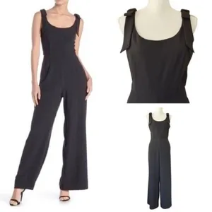 JULIA JORDAN Black Sleeveless Wide Leg Scoop‎ Neck Jumpsuit Bow Shoulder Size 6 thumbnail 7