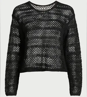 No Boundaries Black Fishnet Crochet Long Sleeve Shirt Goth Mesh Y2K Clubwear XL thumbnail 1