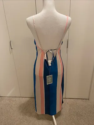Lemlem x H&M blue striped satin dress size Small NWT #33 thumbnail 6