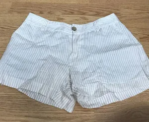 Cynthia Rowley linen tan and white striped shorts thumbnail 2