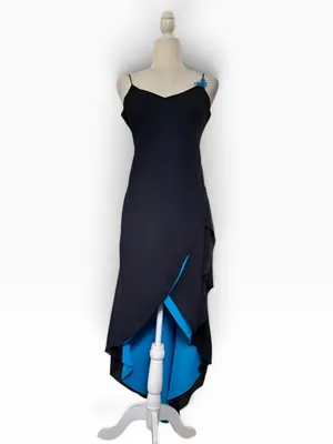 Vintage Zum Zum By Niki Livas Black & Blue High-Low Slip Dress thumbnail 2