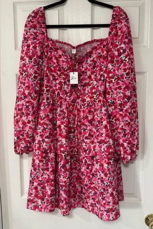 Zexxxy Women's Floral Pink Long Sleeves Ruffle Dress Size XL NWT thumbnail 1