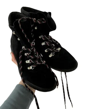 Sam Edelman 8.5 women's‎ black suede lace up boots comfortable low heel shoes thumbnail 1