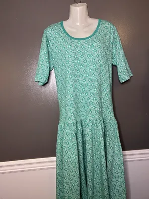 Vintage Intro T Shirt Dress Womens Medium Green Geometric Drop Waist Midi Cotton thumbnail 2