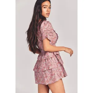 LoveShackFancy Roth Dress XS Pink Floral Cottagecore Boho Ruffle Tiered‎ Mini thumbnail 2
