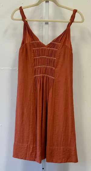 BCBGMAXAZRIA Terracotta Orange Smocked Embroidered Mini Dress AVS6BA87 Size 4 thumbnail 1