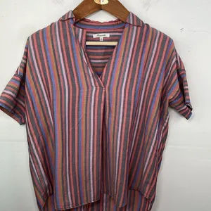 Madewell Womens Courier Button Back Shirt Rainbow Stripe Oversized size XS thumbnail 2