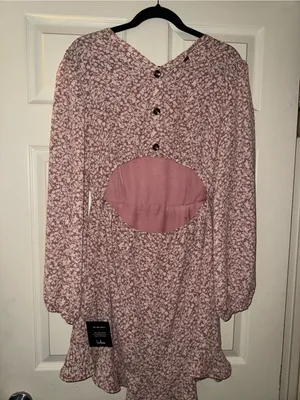Lulu's Dusty Rose Floral Long Sleeve Mini Dress - Blush Print thumbnail 4