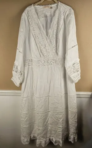 NWT Soft‎ Surroundings White Linen Lace Araminta Boho Tiered Maxi Dress 20W 20 W thumbnail 1
