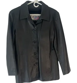 American Leather USA Vintage 90s Women's Size Large Black Button Up‎ Jacket Coat thumbnail 1